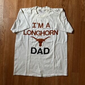 Vtg‎ Texas Longhorns Dad T-Shirt White Large Made in USA Single Stitch